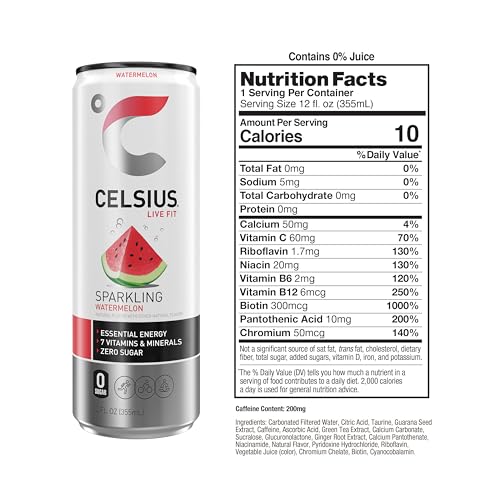 CELSIUS Sparkling Watermelon, Functional Essential Energy Drink 12 Fl Oz (Pack of 12) CELSIUS