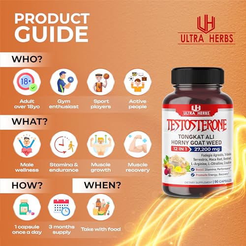 Ultra Testo 27,200mg 12 IN 1 complex with L-Arginine, Fadogia Agrestis, Tribulus Terrestris ULTRA HERBS