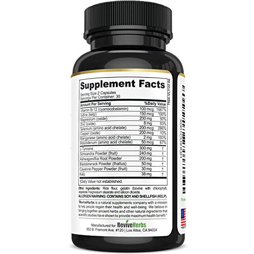 Revive Herbs Premium Thyroid Support with Ashwagandha, Iodine, Selenium, Magnesium Revive Herbs