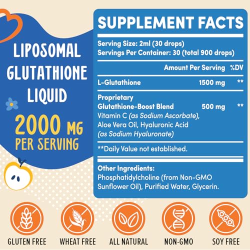 2000MG Liposomal Glutathione Liquid, 98% Absorption, Glutathione Liquid Supplement