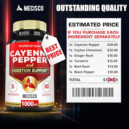 Mecisco 6in1 Cayenne Pepper Capsules Organic with Ginger Root, Beet Root, and Black Pepper