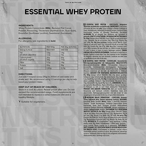Bulk Essential Whey Protein Powder Shake, Chocolate, 500 g, 14 Servings Bulk