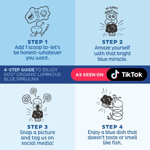 KOS USDA Organic Energizing Blue Spirulina Blend - 70 mg Organic Caffeine, B-Complex