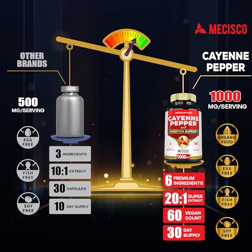 Mecisco 6in1 Cayenne Pepper Capsules Organic with Ginger Root, Beet Root, and Black Pepper