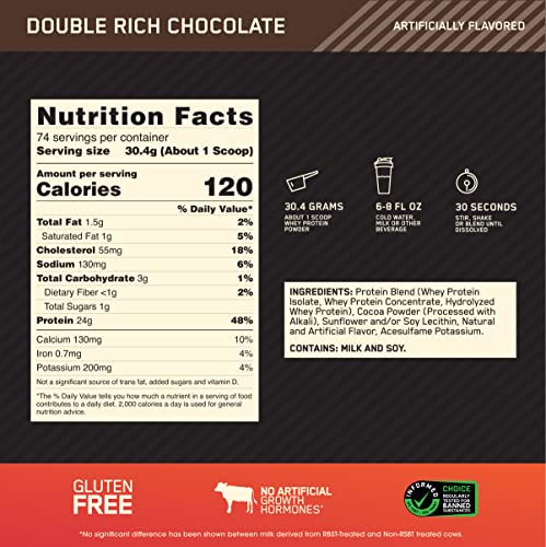 Optimum Nutrition Gold Standard 100% Whey Protein Powder, Double Rich Chocolate Optimum Nutrition