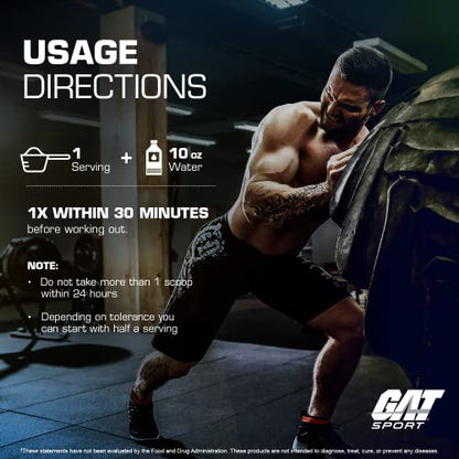 GAT SPORT NITRAFLEX Burn, Pre Workout Thermogenic Powder, Apple Melon, 30 Servings