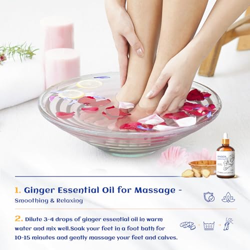 HIQILI Pure Ginger Essential Oil 3.38 Fl Oz, Pure Natural Premium Ginger Oil for Massage HIQILI