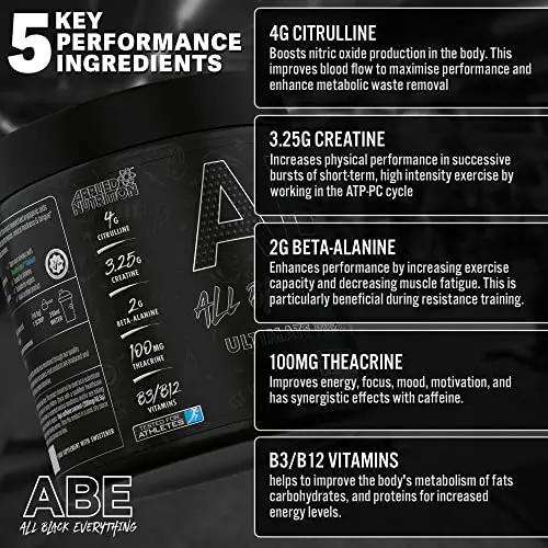 ABE All Black Everything Pre Workout Energy, Increase Physical Performance with Citrulline, Creatine, Beta Alanine, Caffeine Vitamin B Complex (Cherry Cola, 315g)