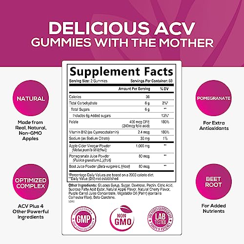Vegan Apple Cider Vinegar Gummies | Max Strength 1000mg | Gelatin-Free, Vegan, Non-GMO