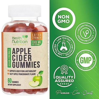 Vegan Apple Cider Vinegar Gummies | Max Strength 1000mg | ACV Supplement Gummy for Adults