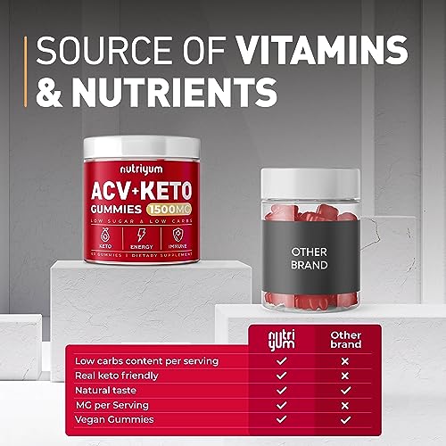 Keto ACV Gummies 1500 mg - Gelatin-Free Apple Cider Vinegar Gummies - Low Carbs Pectin