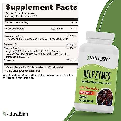 NaturalSlim Helpzymes Digestive Enzymes for Digestion, Bloating, Gas Reli NaturalSlim