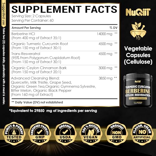 Berberine Supplement 14000mg Turmeric Curcumin 4500mg Trans-Resveratrol 4500mg Nuqiit