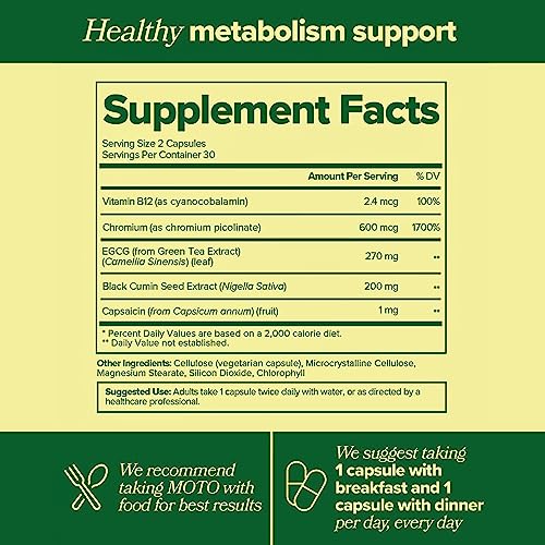 MOTO Metabolism Support for Women - Natural Energy, Curb Cravings, Healthy Metabolism - EGCG O Positiv