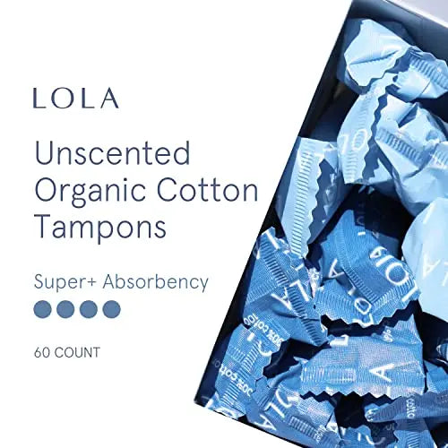 LOLA Organic Cotton Tampons, 60 Count - Super Plus Tampons, Period Feminine Hygiene Products LOLA