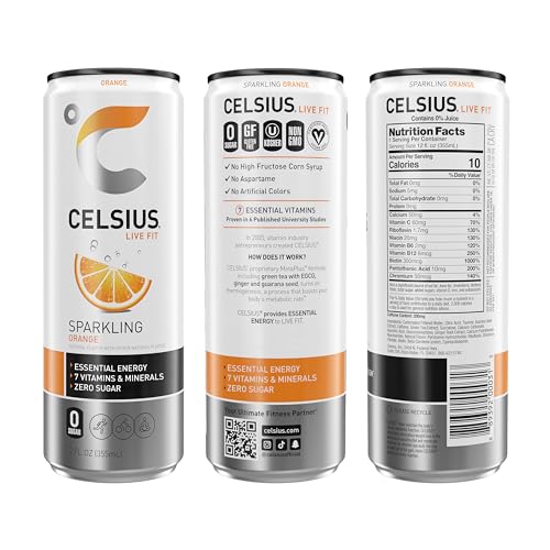 CELSIUS Sparkling Orange, Functional Essential Energy Drink 12 Fl Oz (Pack of 12) CELSIUS