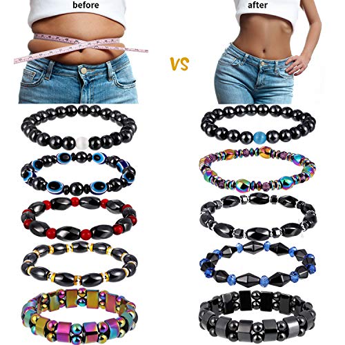 Hicarer 10 Pieces Magnetic Hematite Bracelets for Men Women Magnetic Bracelet Rock