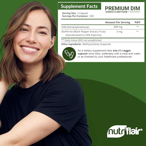 NutriFlair DIM Supplement 400mg with Bioperine, 120 Capsules - Diindolylmethane NutriFlair