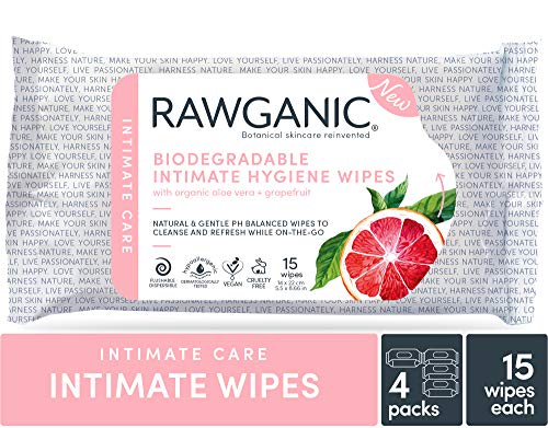 RAWGANIC Gentle Organic Intimate Hygiene Feminine Wipes, Hypoallergenic, Alcohol Free Rawganic