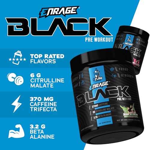 eFlow Nutrition ENRAGE Black Preworkout Sample Packs - Travel Packs - High Stim Energy, Pump, Strength, Endurance, Focus, Nootropic formula - Variety (6 Packs)