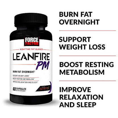 Force Factor LeanFire PM Weight Loss Pills for Women & Men, Fat Burner & Overnight