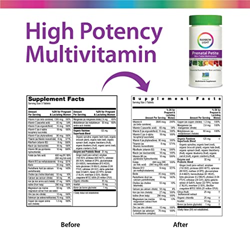 Rainbow Light Prenatal Petite Mini-Tab Multivitamin Plus Superfoods & Probiotics - Organic Daily Rainbow Light