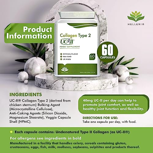 UC-II® Collagen Type 2-40mg - 60 Capsules | Joint Support | Manufactured in The UK Hellenia