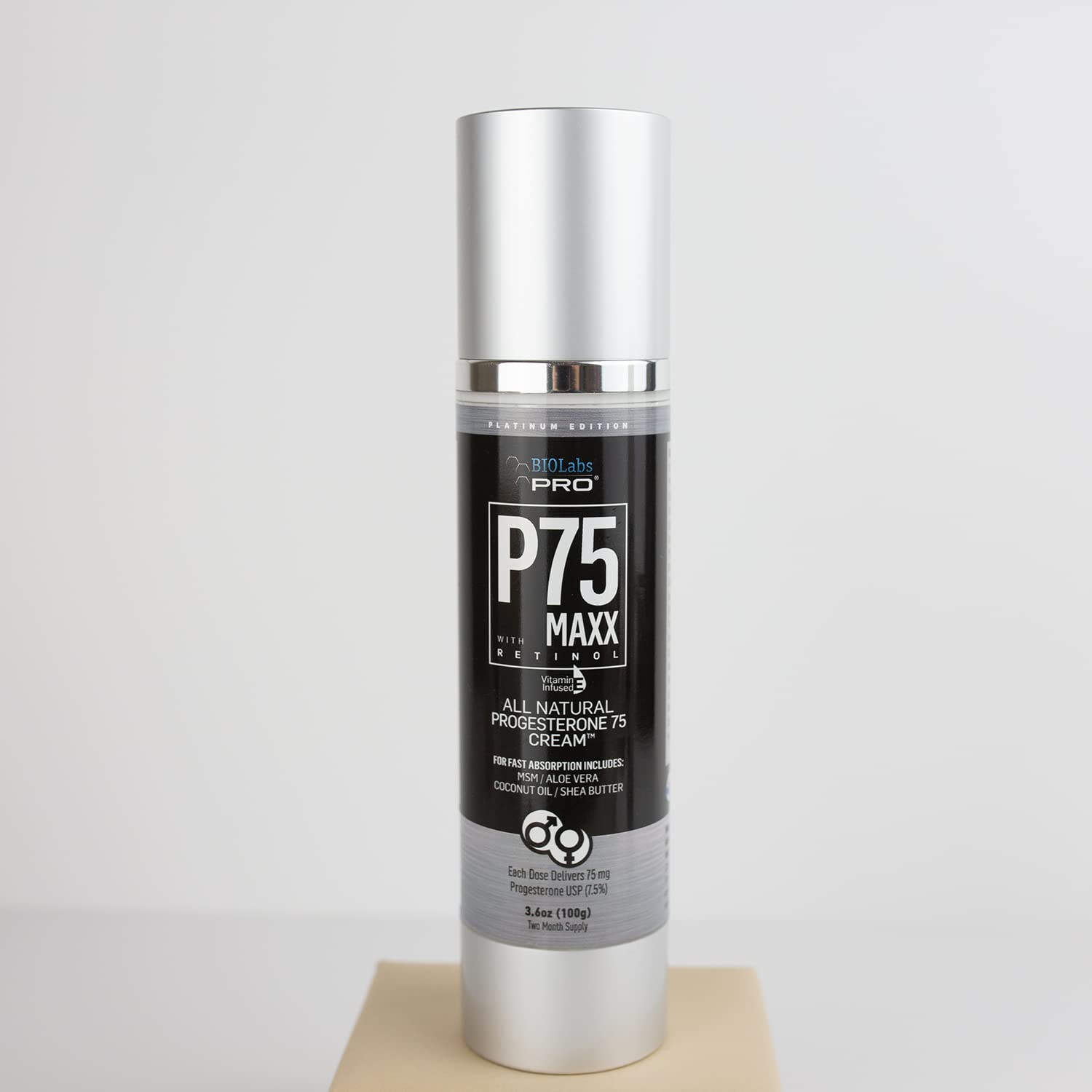 BIOLABS PRO Natural P75 Maxx with Retinol Cosmetic Cream - 7000MG Progesterone per Bottle - 7.5% BIOLABS PRO