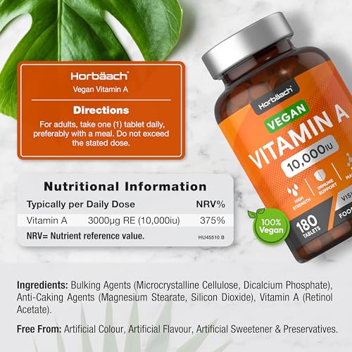 Vitamin A Tablets 10000iu | 180 Count | High Strength Vitamin A as Retinol Acetate