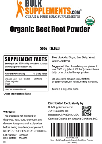 BULKSUPPLEMENTS.COM Organic Beet Root Powder - Beet Powder Organic, Beetroot BULKSUPPLEMENTS.COM