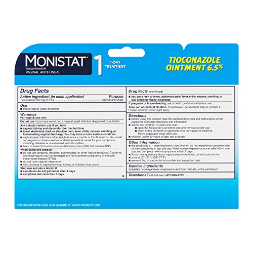 Monistat 1-Day Yeast Infection Treatment | Prefilled | Tioconazole Ointment Monistat