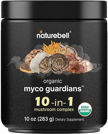 NatureBell Organic Myco Guardians 10 in 1 Mushroom Powder, 10oz | Fresh Superfood 