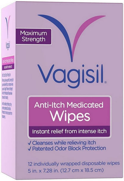 Vagisil Anti-Itch Medicated Wipes, Maximum Strength 12 ea (Pack of 6)