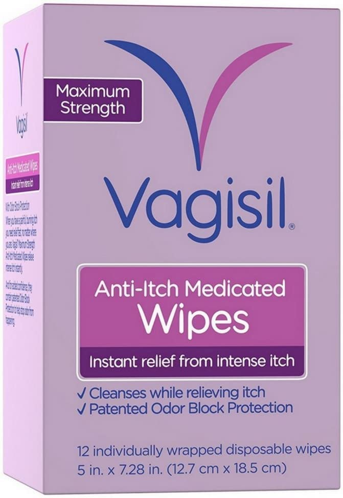 Vagisil Anti-Itch Medicated Wipes, Maximum Strength 12 ea (Pack of 9) Vagisil