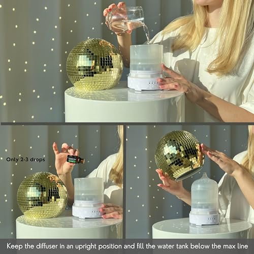 Disco Ball Diffuser Rotating - 300 ML Mirror Ball Oil Diffuser, Essential Oils Diffusers for Home SCANDINORDICA
