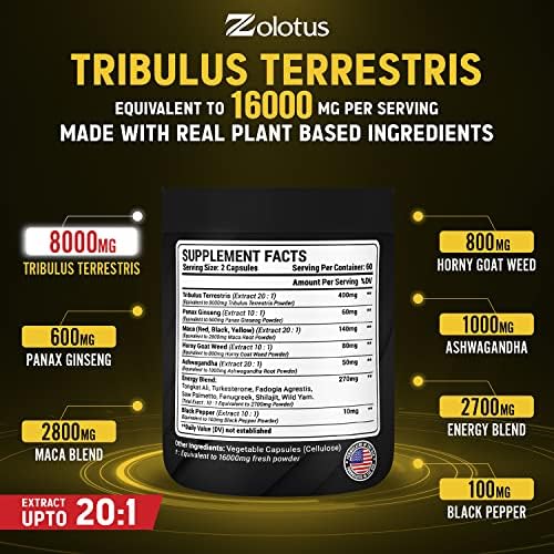 13in1 Tribulus Terrestris Capsules - 16000mg Per Serving with Maca, Horny Goat Weed