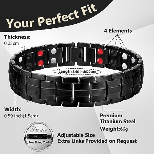 Feraco Mens Magnetic Bracelet Titanium Steel Magnetic Bracelet with Double Row 4 Elements Feraco