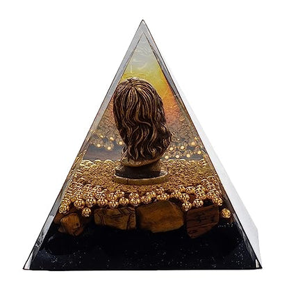 FENGSHUI-CAISHEN Mini Jesus Figurine in Healing Crystal Orgone Pyramid - Obsidian Tiger's Eye