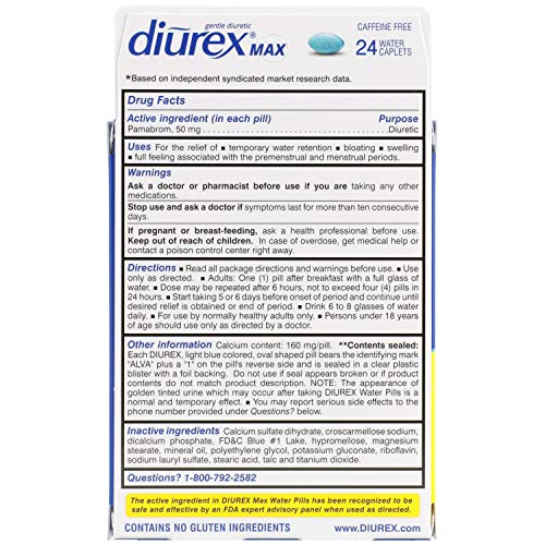 Diurex Max Water Pills - Maximum Strength Caffeine Free Diuretic - Relieve Water Bloat - 24 Count Diurex