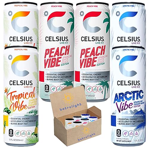 CELSIUS Energy Drink |Functional Essential Energy Drink Peach Vibe, Tropical and Arctic 