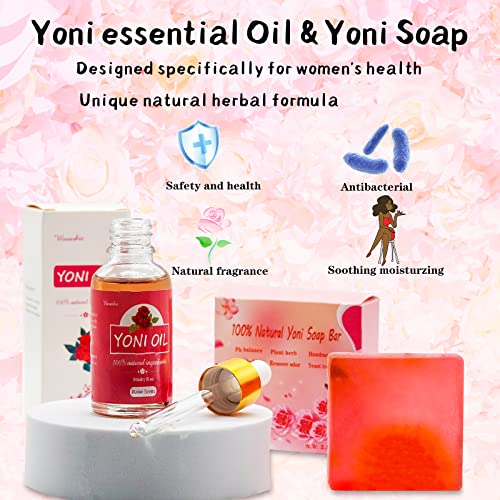 Yoni Soap Bars Vaginal Wash & Natural Yoni Oil Set Of 3, Ph Balance Eliminates Odor for Women Wovarkie