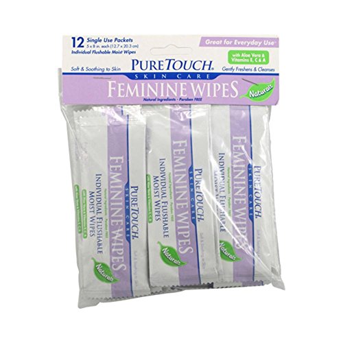 Puretouch Skin Care Individual Flushable Moist Feminine Wipes, 12 Count