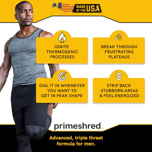 PrimeShred Fat Burner Pills for Men, Triple Action Weight Loss Supplement with Caffeine PrimeShred