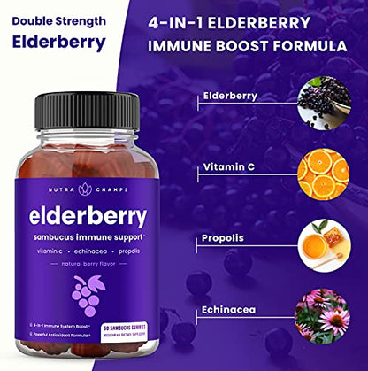 Elderberry Gummies | Sambucus Elderberry Gummies for Adults & Kids | Vitamin C