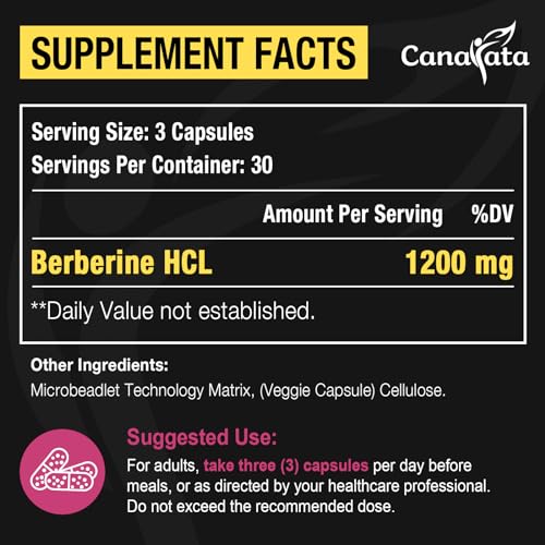 Berberine Supplement 1200mg Berberine HCL - High Bioavailability Microbeadlet Complex Canarata