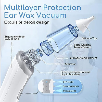 Ear Vacuum Wax Remover, Ear Wax Removal with 8 Pcs Ear Pick, Ear Wax