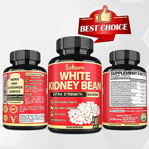 Pure White Kidney Bean Extract Capsules - 6 Herbal Ingredients 9050 mg Equivalent Satoomi