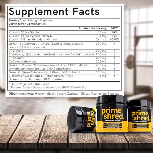 PrimeShred Fat Burner Pills for Men, Triple Action Weight Loss Supplement with Caffeine PrimeShred