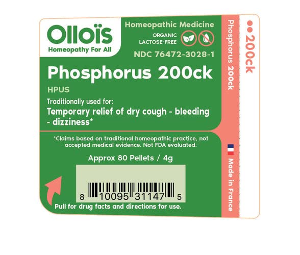 OLLOIS Phosphorus 200ck Organic, Lactose-Free, Kosher Homeopathic Medicine, 80 Pellets (Pack of 3) OLLOÏS
