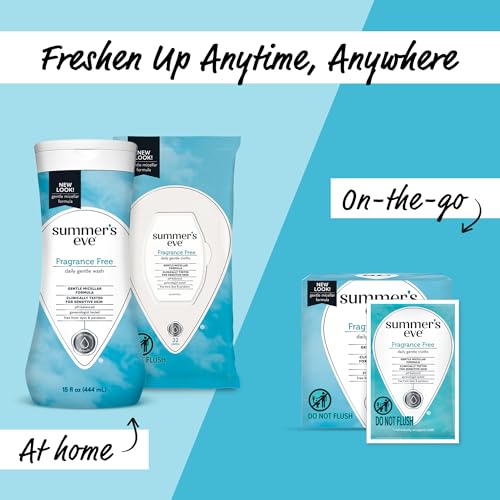 Summer's Eve Fragrance Free Gentle Daily Feminine Wipes, Removes Odor, pH balanced, 32 Count, 4 Pack Summer's Eve